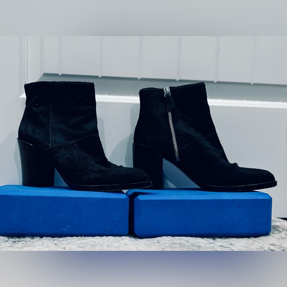 Derek Lam 10 Crosby Black Calf Hair Ankle Boots | Size 8 | 3” Block Heel